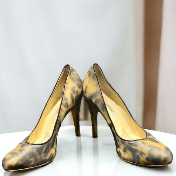 Brian Atwood Animal Print Fabric Almond Toe Platform Heels Size 39/9 - Picture 2 of 13
